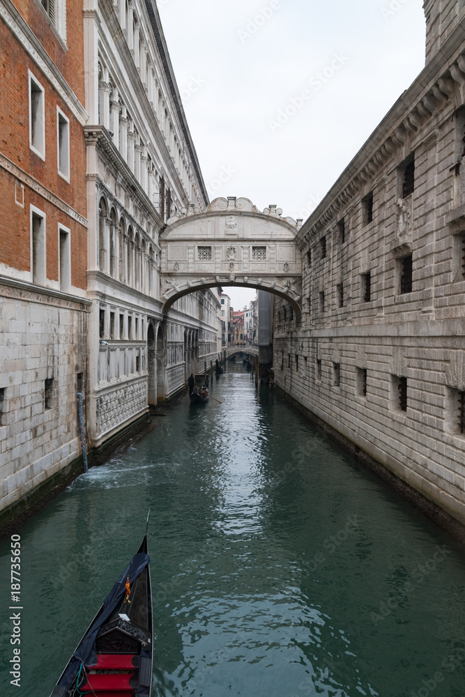 Bridge of sighs with gondolas - Venice , Italy 