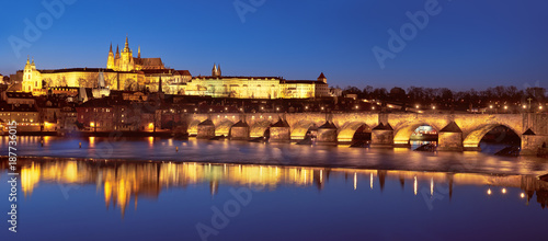 Prague at night, Charles Bridge and the Castle © tilialucida