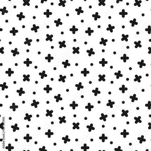 Seamless cross pattern in retro memphis style, fashion 80s - 90s. Abstract trendy background.