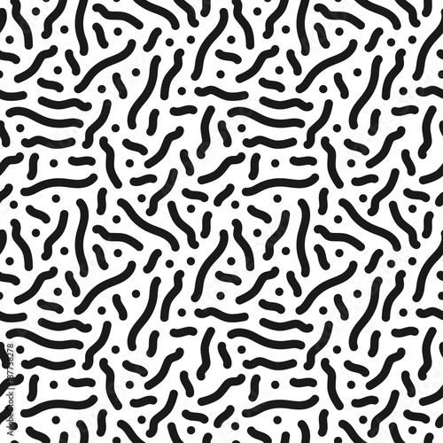 Seamless pattern - memphis background. Fashion 80-90s. Black and white mosaic texture