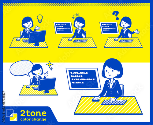 2tone type suit business women_set 4／同タッチは下の青字toyotoyoポートフォリオページ内で「2色」と入力。さらにキーワードを付け足し検索できます。