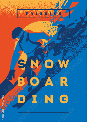Freeride snowboarder in motion. Sport poster or emblem