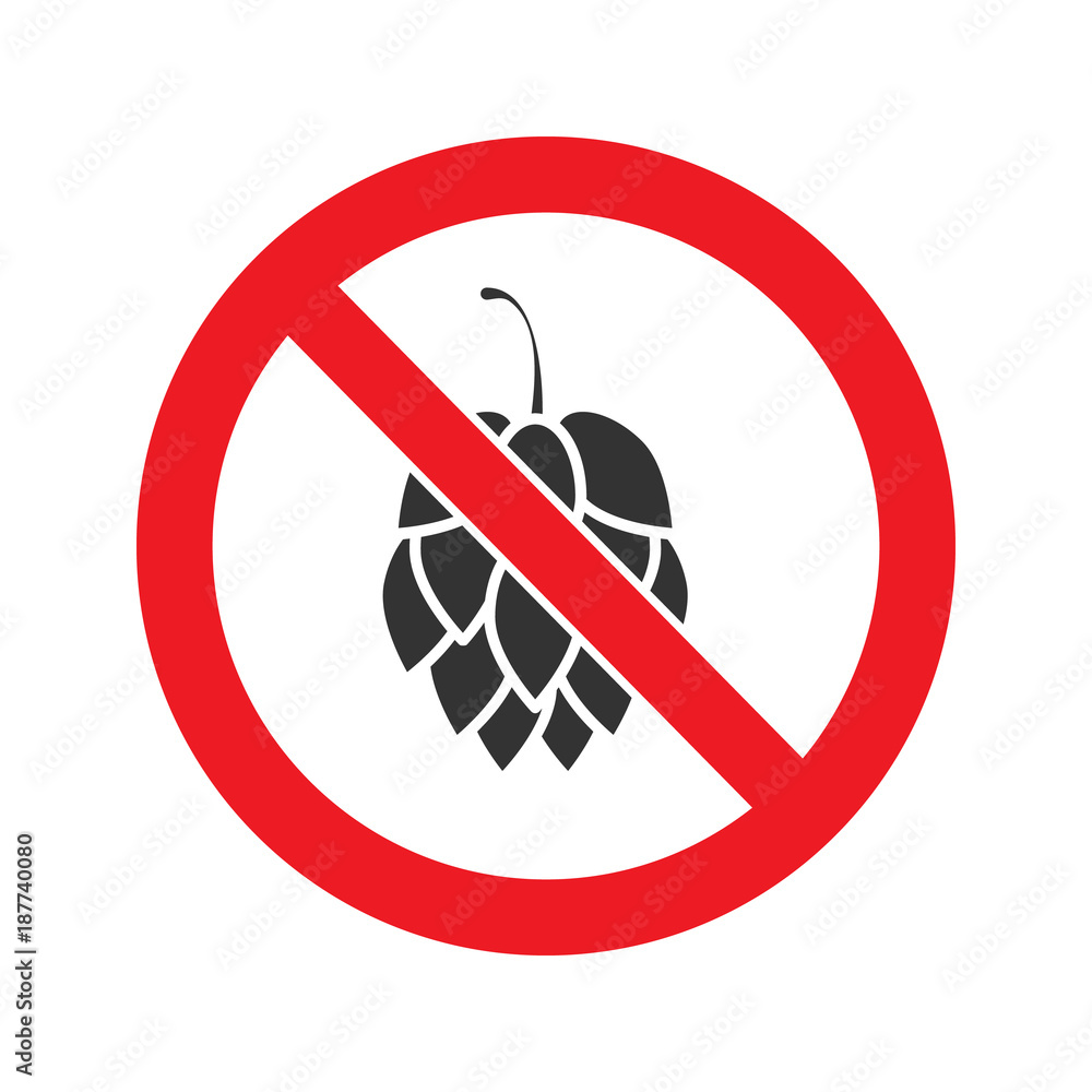 Forbidden sign with hop cone glyph icon Forbidden sign with hop cone glyph icon