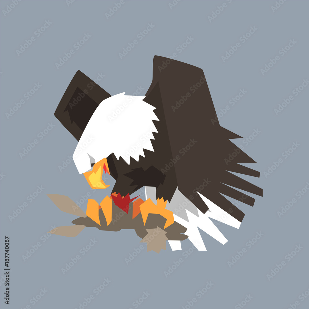North American Bald Eagle character eating his prey, symbol of freedom and  independence vector illustration Stock Vector | Adobe Stock