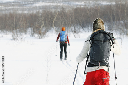 Women cross-country skiing