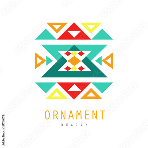Ornament logo template, colorful ornate pattern with geometric shapes vector Illustration © topvectors
