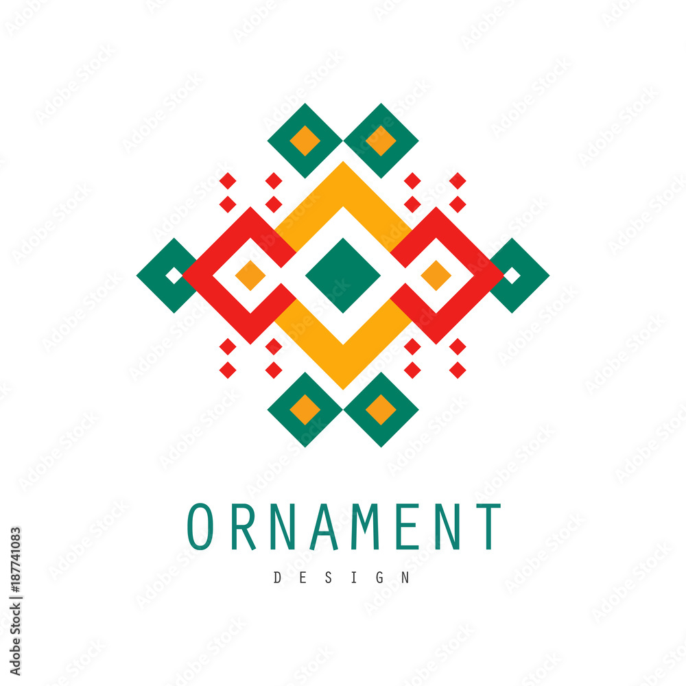 Ornament logo design, ornate pattern with geometric shapes, decorative abstract badge, colorful template for label vector Illustration