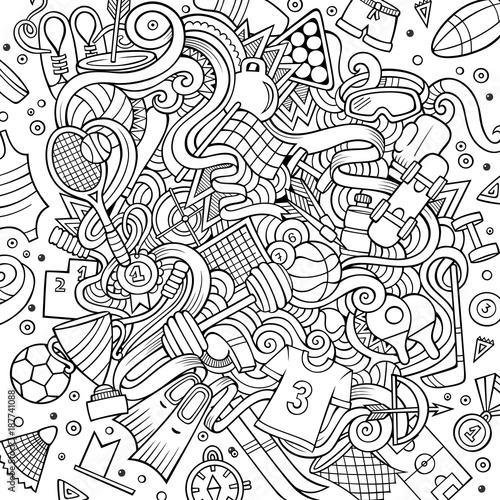 Cartoon cute doodles hand drawn Sport illustration