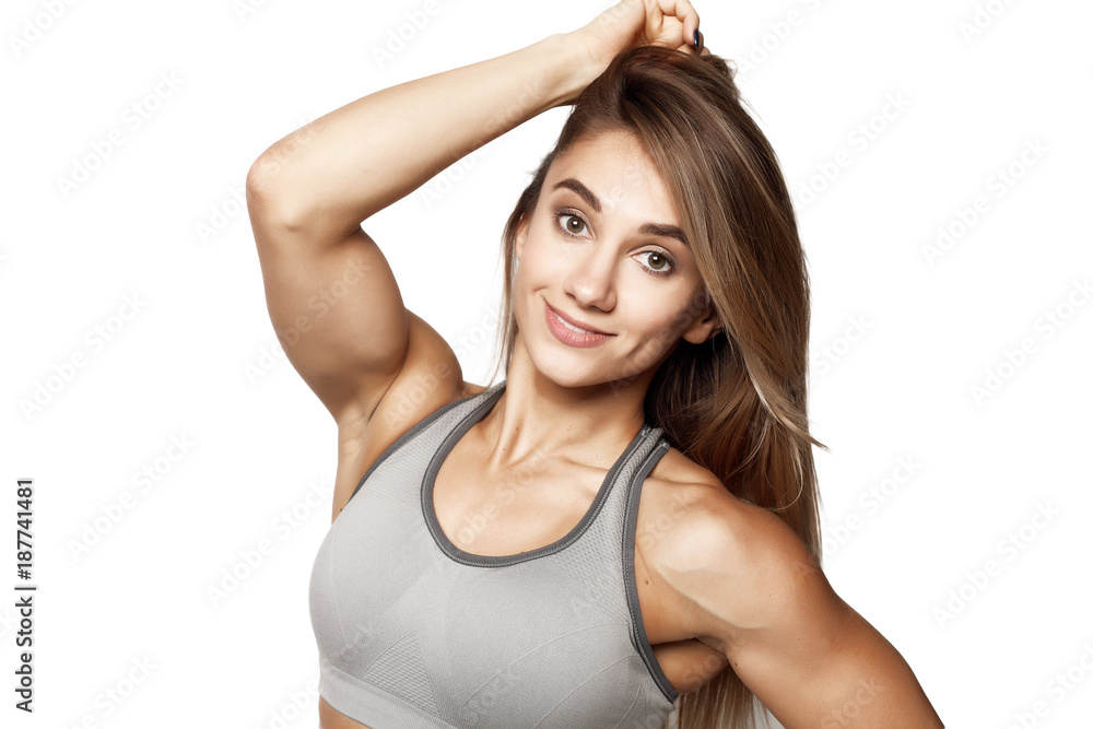 fitness beautiful girl posing on white background isolated fitness beautiful girl posing on white background isolated