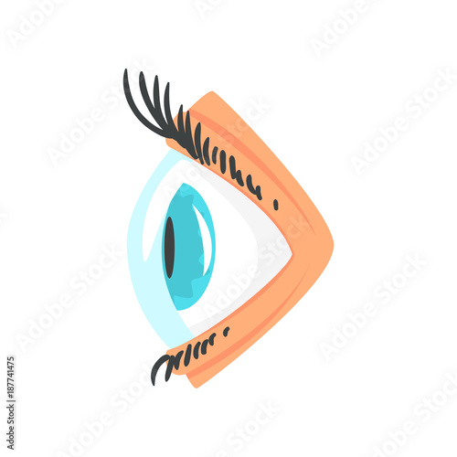 Human eye with contact lense side view cartoon vector Illustration
