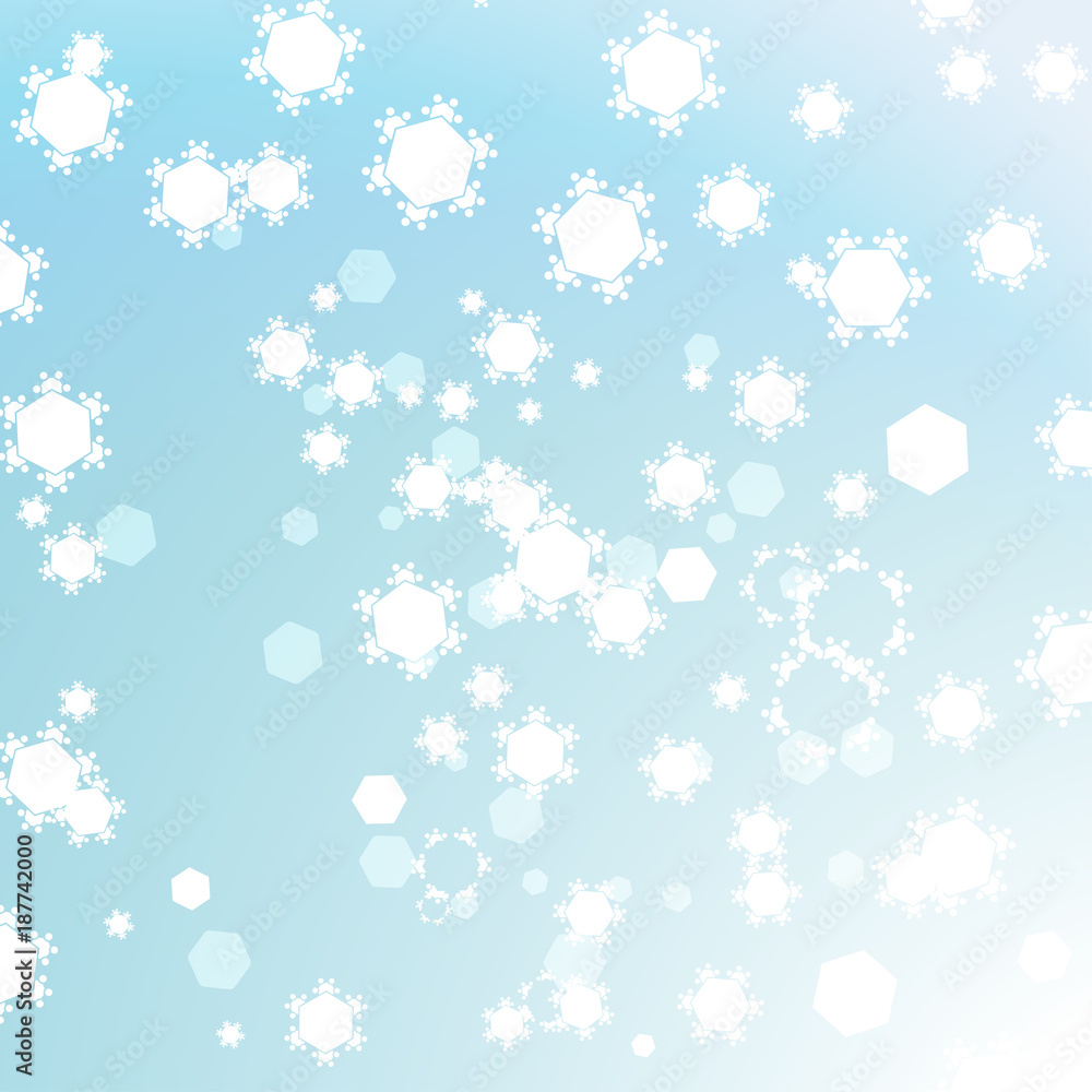 Abstract light blue winter background with hexagon shapes and snowflakes. Abstract light blue winter background with hexagon shapes and snowflakes.