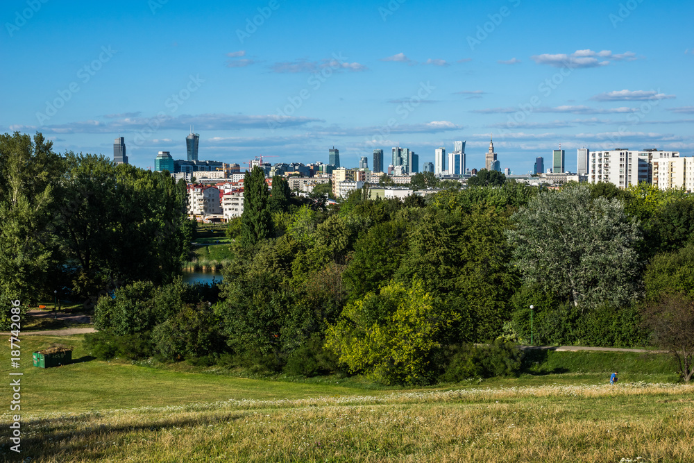 Panorama of downtown Warsaw city, Poland