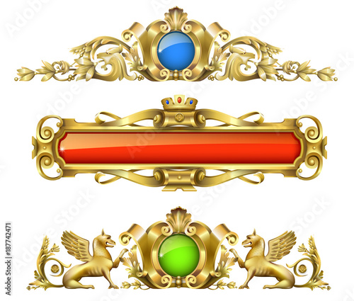 Classic architectural gold decor for the facade of the arch or spent it. Set of vector elements.