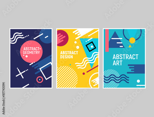 Memphis style cards geometric trendy fashion background design. Memphis shape graphic pattern cover poster template