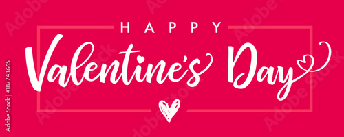 Lettering Happy Valentines Day banner pink. Valentines Day greeting card template with typography text happy valentine`s day and red heart and line on background. Vector illustration