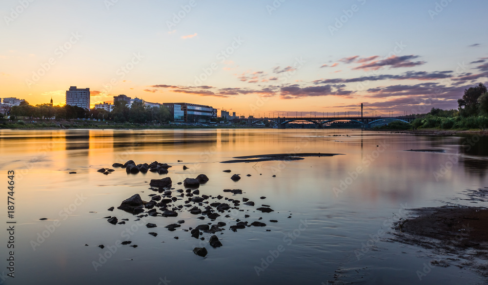 Sunset over the Vistula river in Warsaw, Poland