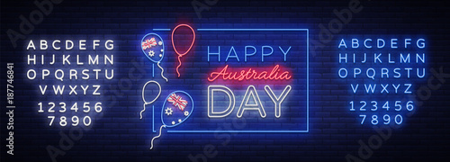 Happy Australia Day neon sign vector. Neon banner, bright card, luminous sign, Night neon welcome card Happy Australia 26 January. Flyer, design template for your projects. Editing text neon sign