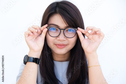 Business asian glasses young women smiling