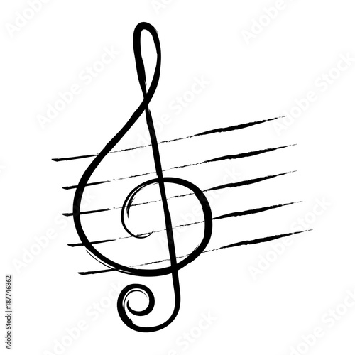 treble clef, hand drawn in grunge style or vintage. Music symbol.