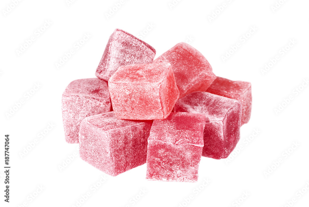 Fototapeta premium Heap of pink rahat-lokum isolated on white background