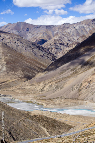 Himalayan landscape in Himalayas mountains along Manali - Leh highway. Himachal Pradesh  India