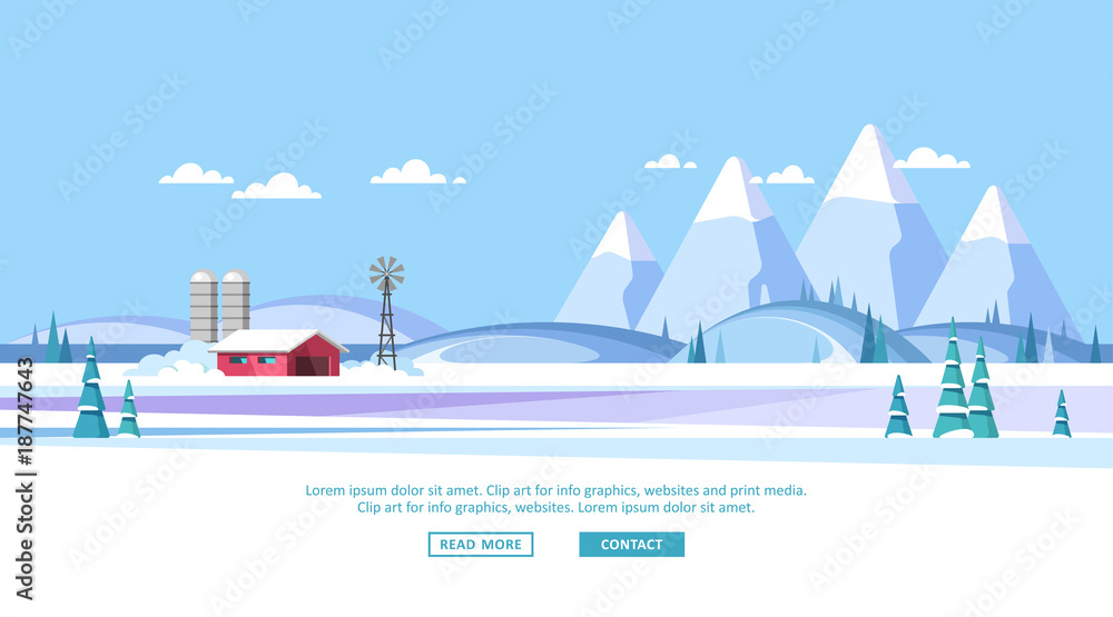 Naklejka premium Winter rural landscape background. Vector illustration.