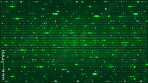Abstract Green background with binary computer code. Data backdrop with Blur Effect. Vector Illustration with concept of Programming. Technology Algorithm in Decryption and Encryption. Coding concept