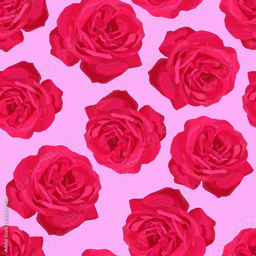 pink roses seamless pattern on a bright background. Floral vector art