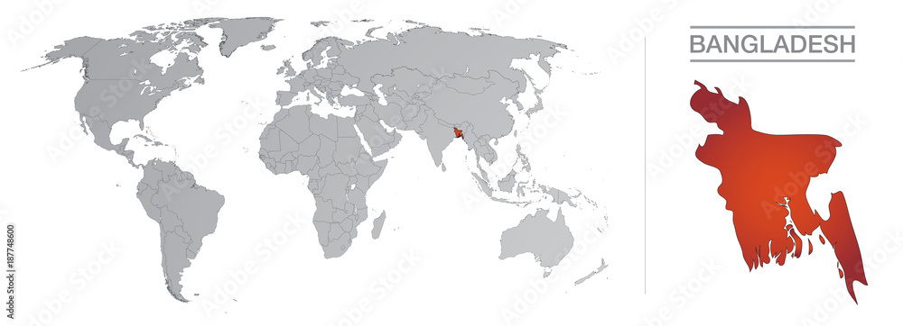 Bangladesh dans le monde, avec frontières et tous les pays du monde