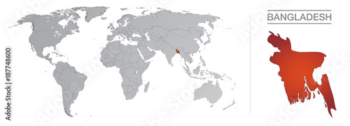 Bangladesh dans le monde, avec frontières et tous les pays du monde séparés 