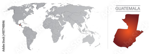 Guatemala dans le monde, avec frontières et tous les pays du monde séparés 