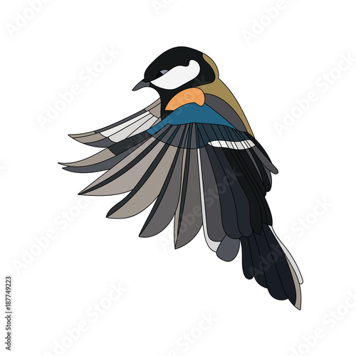 small cartoon titmouse bird vector art