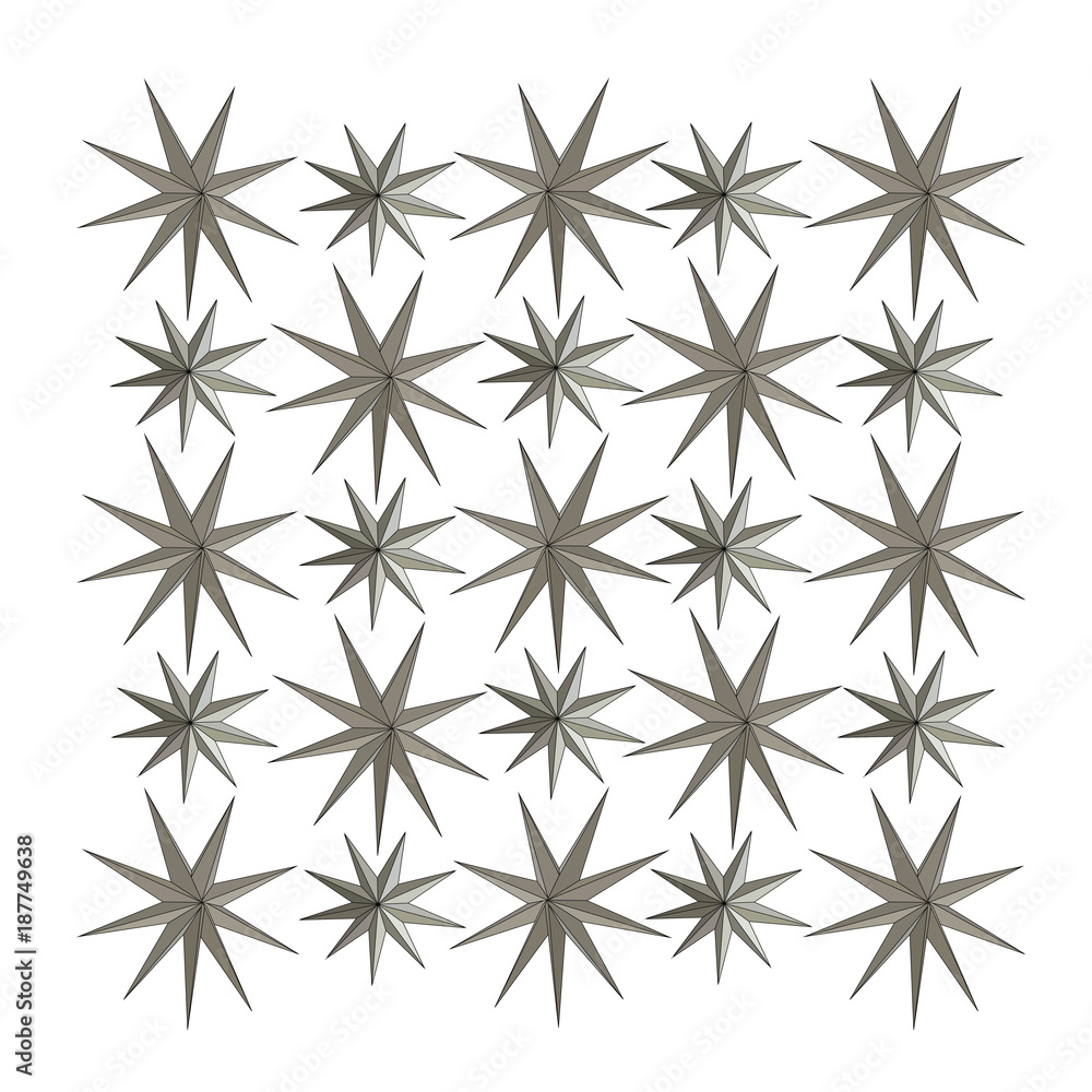 acute gray stars on a white background, abstract vector for decoration or card