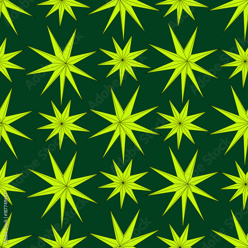 poignent abstract yellow stars on a green background