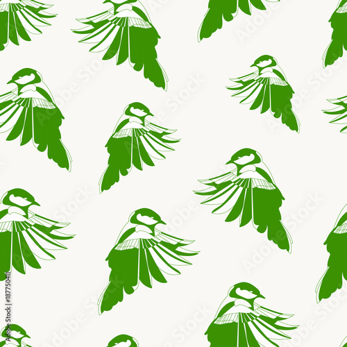 little green birds seamless pattern