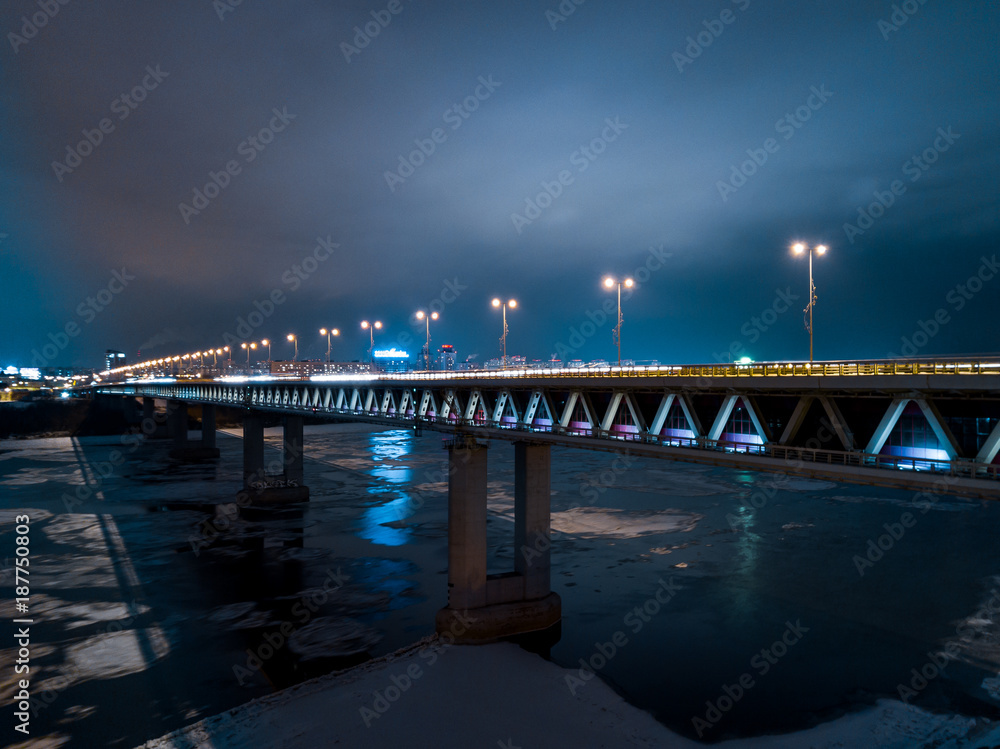 Bridge over the Volga at night in Nizhny Novgorod