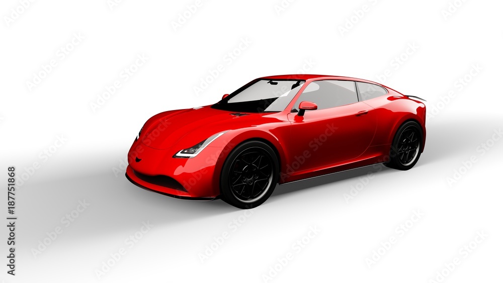 red sports car isolated on white background, 3d render, generic design, non-branded