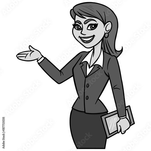 Business Lady with Tablet Illustration - A vector cartoon illustration of a Business Lady with a Tablet.