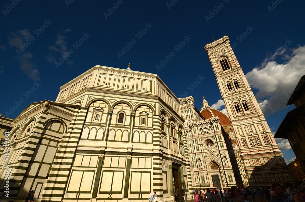 Cathedral of Santa Maria del Fiore in Florence with Giotto's bell tower and Baptistery, Italy.