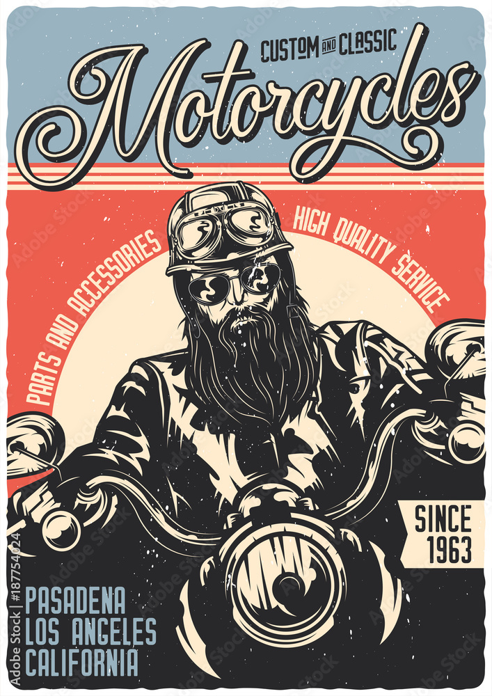 Vintage poster. Motorcycle theme. Rider on the bike.