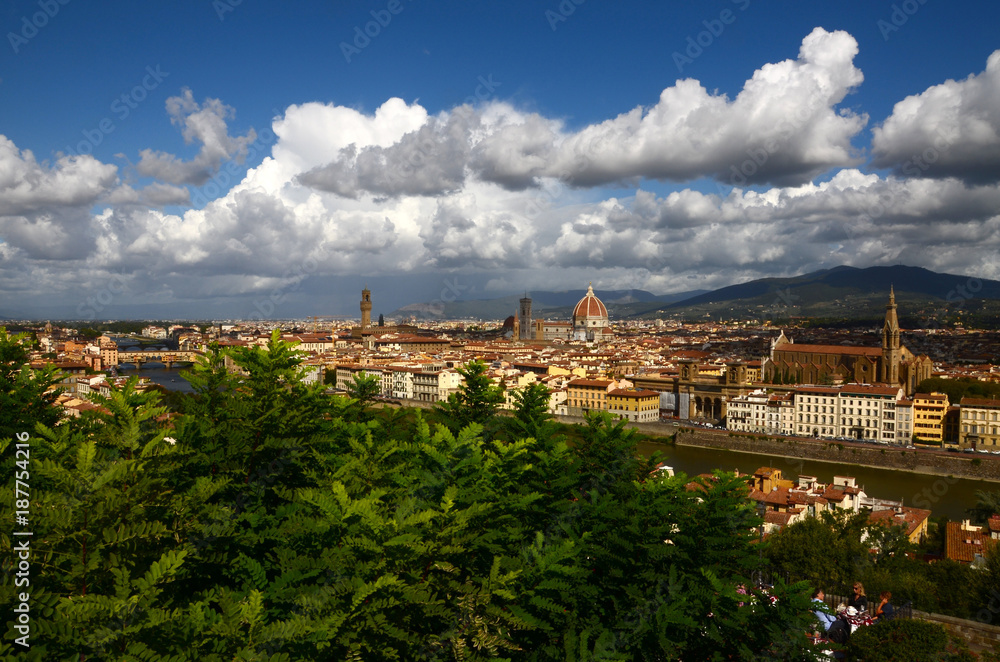 Beautiful Cityscape of Florence during spring season as seen from Piazzale Michelangelo. Florence, Italy.