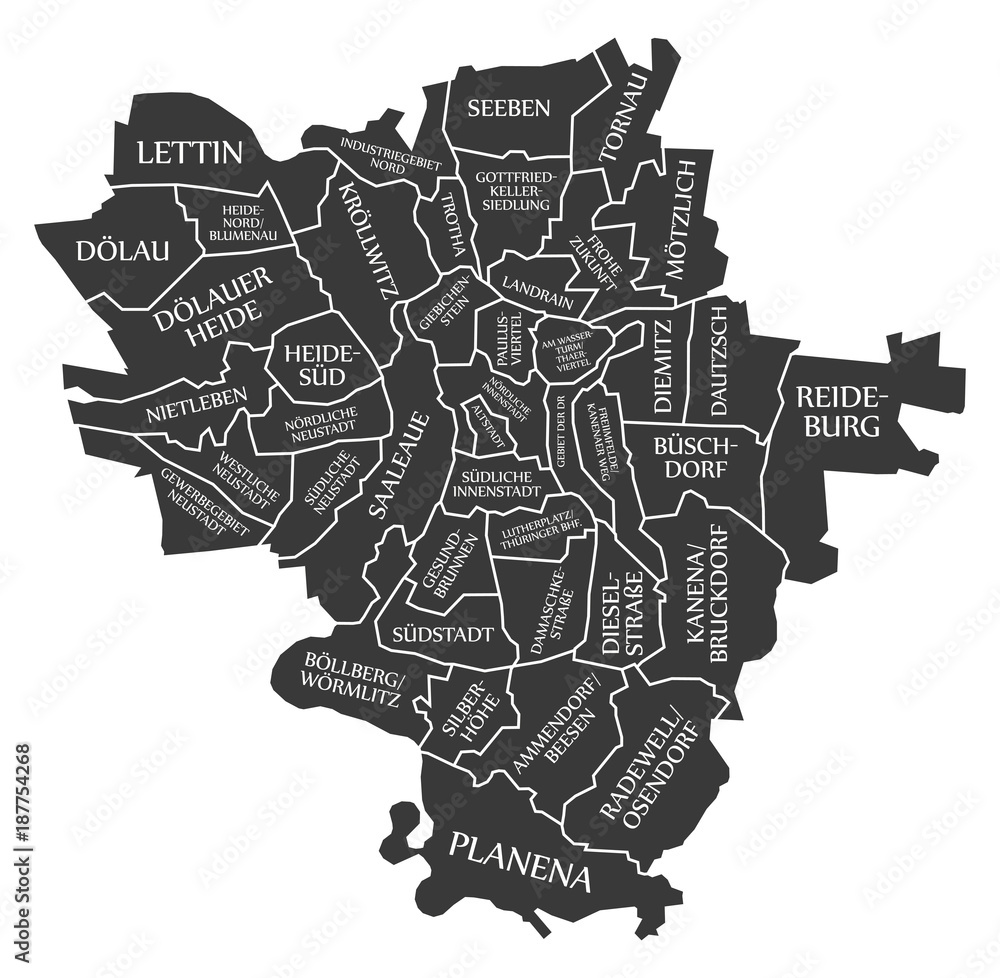 Halle city map Germany DE labelled black illustration