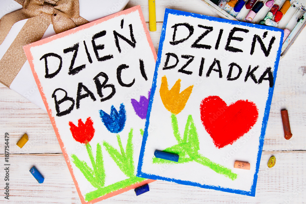 Polish Grandfather's Day and Grandmother' Day card. Colorful hand