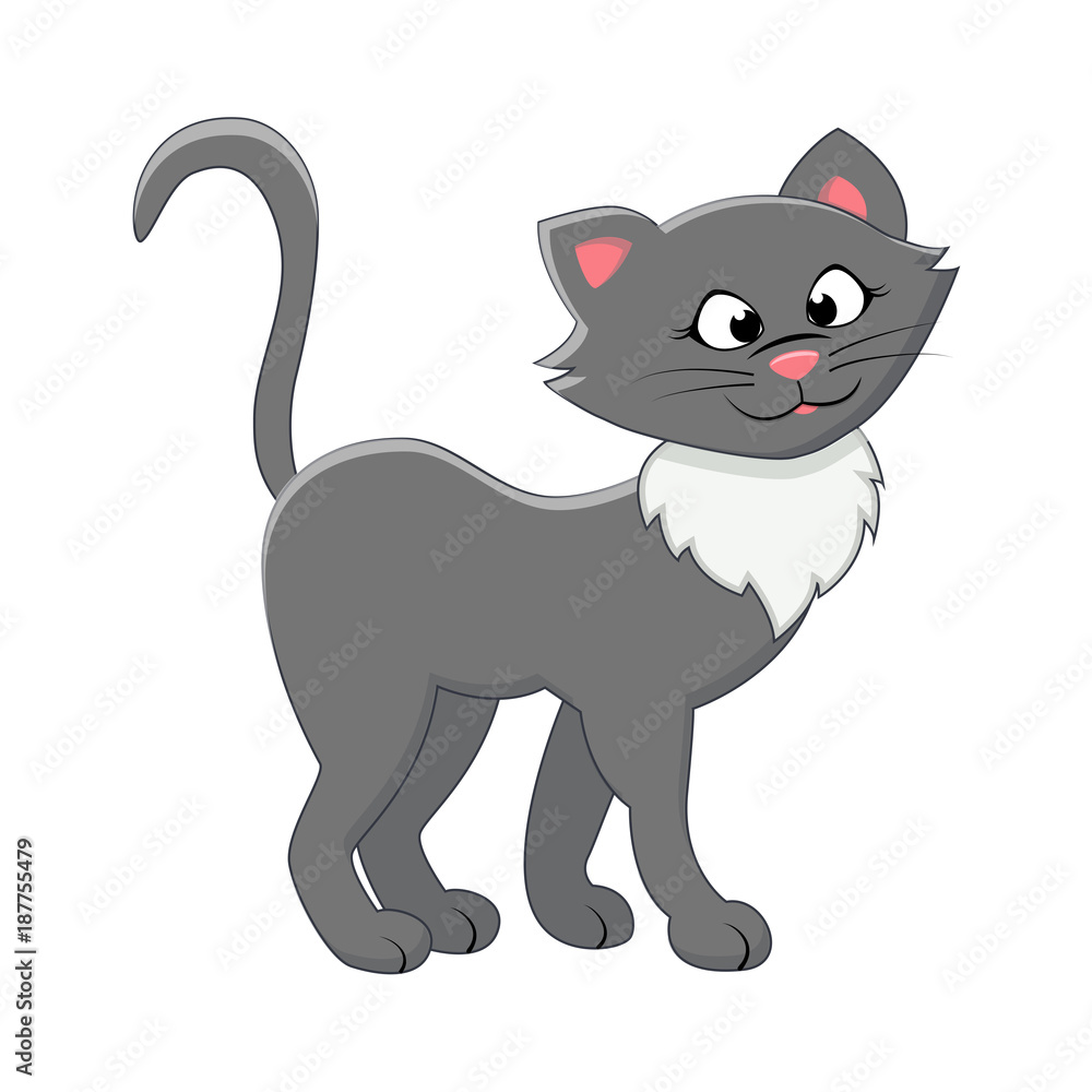Fototapeta premium Cute cartoon cat. Vector illustration isolated on white background.