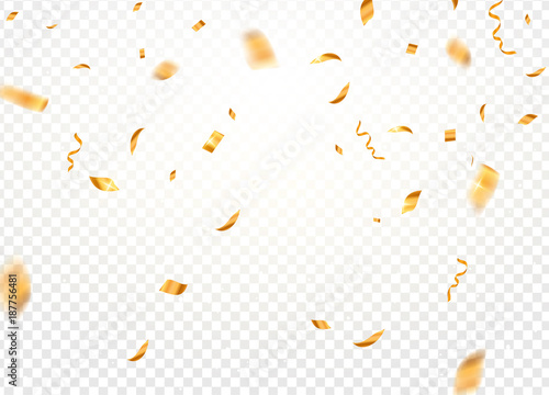 Gold confetti background vector. Gold confetti falling festive decoration for birthday party celebration