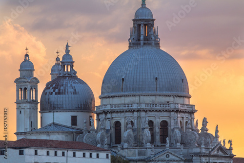 Basilica Santa Maria della salute and sunset sky, Venice