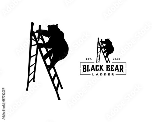 Black Bear Climbing Up the Stairs
 Illustration Silhouette Logo Animal Vector