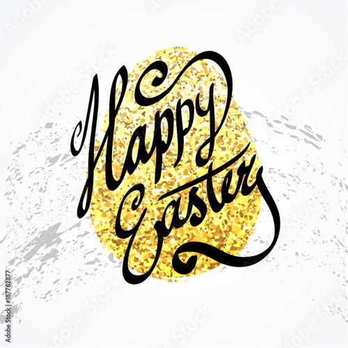 Obraz na płótnie Happy easter handwritten lettering on glitter gilded grunge background w salonie