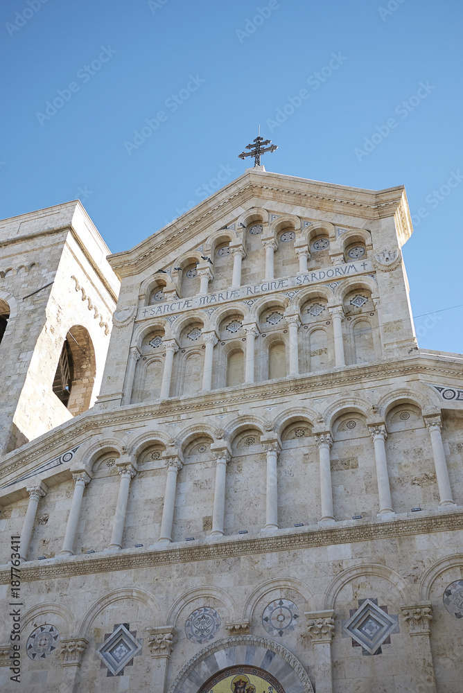 Cagliari, Italy - November 11, 2017 : View of Cagliari cathedral (Saint Mary) facade