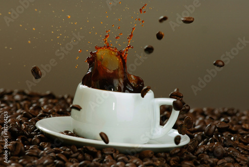 Coffee I love it! Little Espresso Cup with Beans And Splashes, studio Still Life